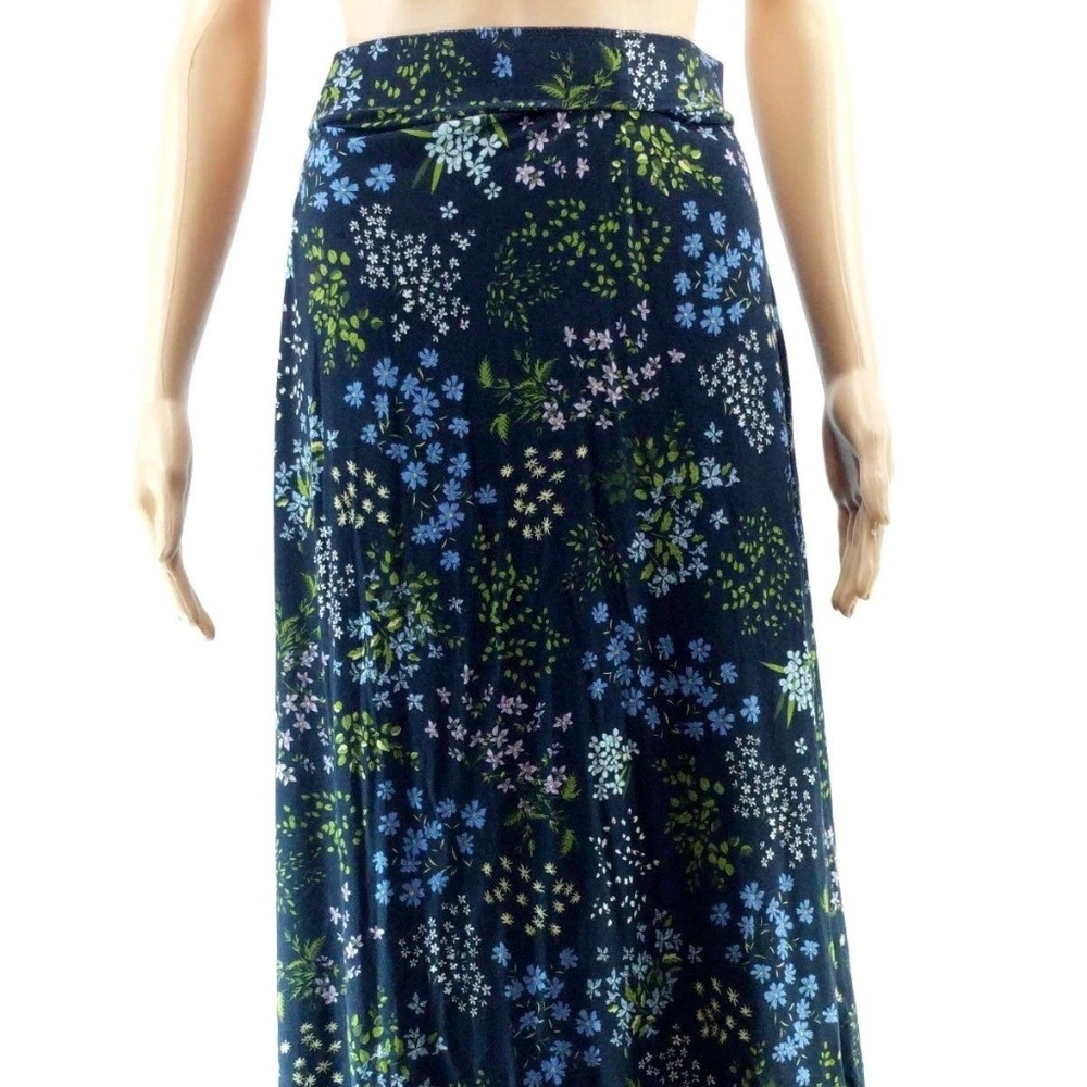 J Jill Womens Sz Large Long Skirt Blue Floral NWT